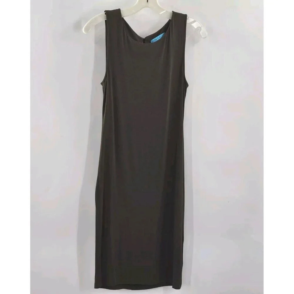 Alice + Olivia Dark Olive Army Green Sleeveless Tank Sheath Dress Sz Small READ